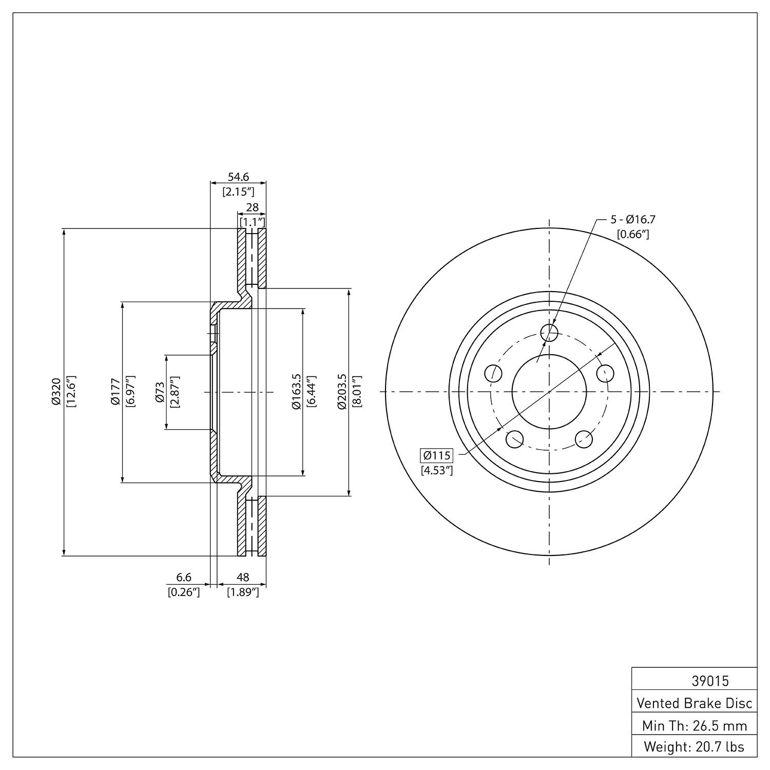 Disc Brake Rotor Dynamic Friction Company 692-600-39015