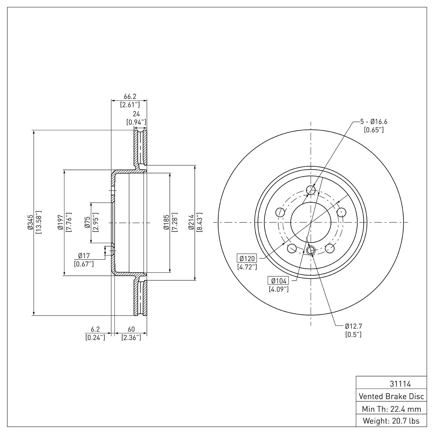 Disc Brake Rotor Dynamic Friction Company 692-600-31114