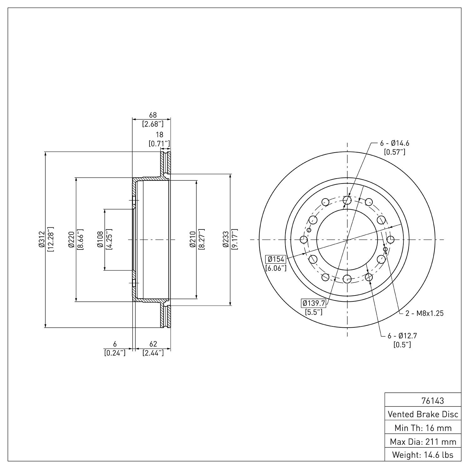 Disc Brake Rotor Dynamic Friction Company 692-600-76143