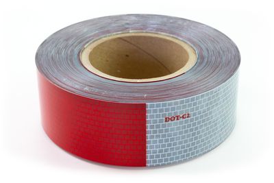 DOT-C2 Reflective Tape, 150' Roll, 6" red x 6" white pattern, Avery Dennison 5 Year Durability