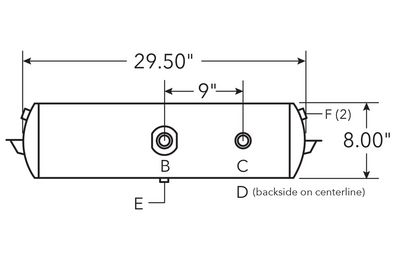 Air Tank, 8" Diameter, 1/2" & 3/8" (3) Main Ports, 3/8" (2) End Ports, 1410 cu in