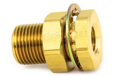 Bulkhead Fitting, Brass, 1-1/2", .37" x 1.1" Brass Nut