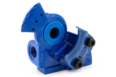 Powder-Coated Aluminum Gladhand, 38-degree Bracket Mount, Service, Blue Poly Seal, Cast-In Wear Plate, Bulk
