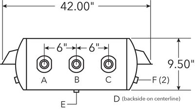 Air Tank, 9.5" Diameter, 3/4" (3) Main Ports, 3/8" (2) End Ports, 2525 cu in