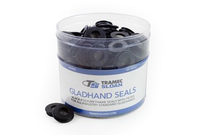 Gladhand Seal Retail Bucket Display, Black Poly Seals w/ Built-In Filter