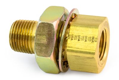 Bulkhead Fitting, Brass, 2-3/8", .55" x 1.460" Steel Nut