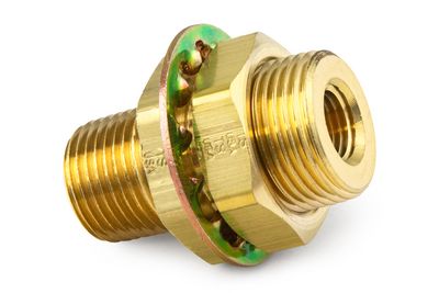 Bulkhead Fitting, Brass, 1-29/32", .38" x 1.25" Brass Nut