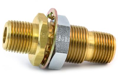Bulkhead Fitting, Brass, 2-7/8", .375" x 1.125" Steel Nut
