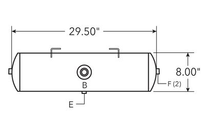Air Tank, 8" Diameter, 3/4" Main Port, 3/8" (2) End Ports, 1490 cu in