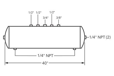 Air Tank, 12" Diameter, (5) Main Ports, 1/4" (2) End Ports, 4260 cu in