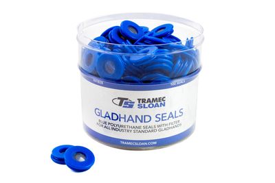 Gladhand Seal Retail Bucket Display, Blue Poly Seals w/ Built-In Filter