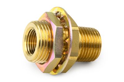 Bulkhead Fitting, Brass, 1-11/16", .55" x 1.46" Steel Nut