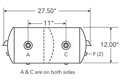 Air Tank, 12" Diameter, 1/2" (4) Main Ports, 3/8" (2) End Ports, 2596 cu in