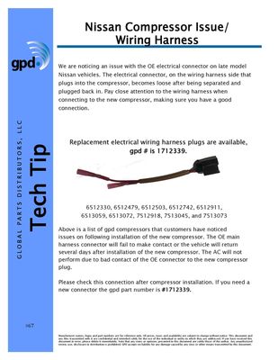 Global Parts Distributors LLC 1712339 A/C Compressor Wiring Harness