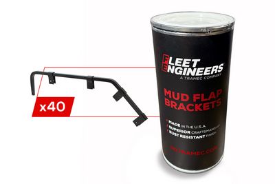 Point-of-Purchase Barrel Stocked with 40 Mud Flap Brackets, Shortie, 5/8", Right Angle