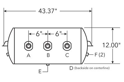 Air Tank, 12" Diameter, 3/4" (2) Main Ports, 3/8" (2) End Ports, 4370 cu in