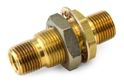 Bulkhead Fitting, Brass, 2-7/8", .38" x 1.375" Steel Nut