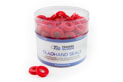 Gladhand Seal Retail Bucket Display, Red Poly Seals w/ Built-In Filter