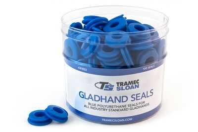 Gladhand Seal Retail Bucket Display, Blue Poly Seals