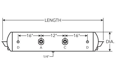 Air Tank, 9.5" Diameter,  3/4" (2) Main Ports, 3/8" (2) End Ports, 3001 cu in