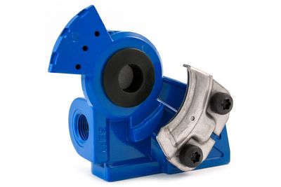 Powder-Coated Gladhand, 38-degree Bracket Mount, Service, Blue Poly Seal w/Filter, Cast-In Wear Plate