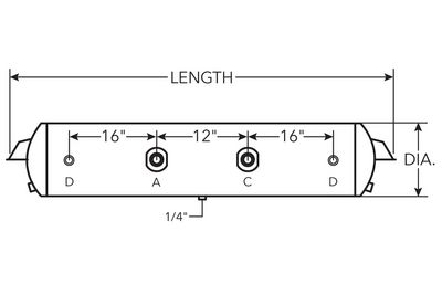 Air Tank, 9.5" Diameter,  3/4" (2) Main Ports, 3/8" (2) End Ports, 2957 cu in